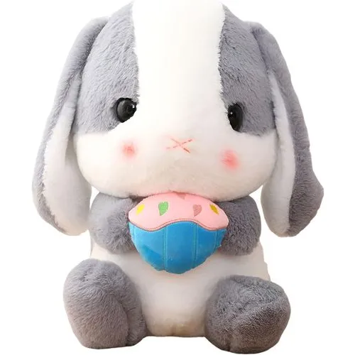 HOUPU Lop Eared Bunny Plush with Carrot – Ash White-Cake, 8.6in