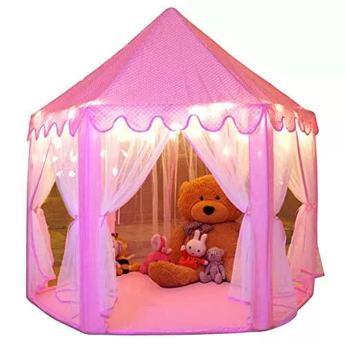 Fairytale Castle Play Tent with Starry Lights