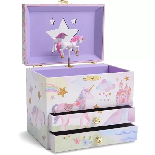 Jewelkeeper Unicorn Musical Jewelry Box with Drawers