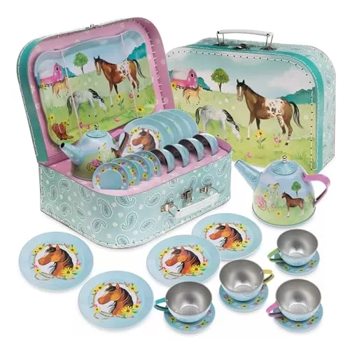 Jewelkeeper Horse-Themed Tea Set for Little Girls
