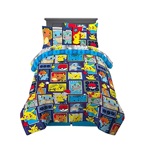 Franco Kids Pokémon-Themed Comforter and Sheet Set, Twin Size