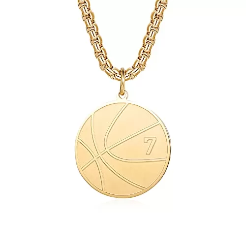 Gold Stainless Steel Basketball Pendant Necklace