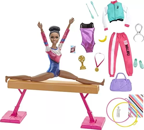 Barbie Gymnastics Playset with Brunette Doll and Accessories