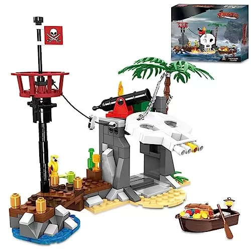 Vziimo Pirate Ship and Treasure Island Building Set – Compatible with Lego