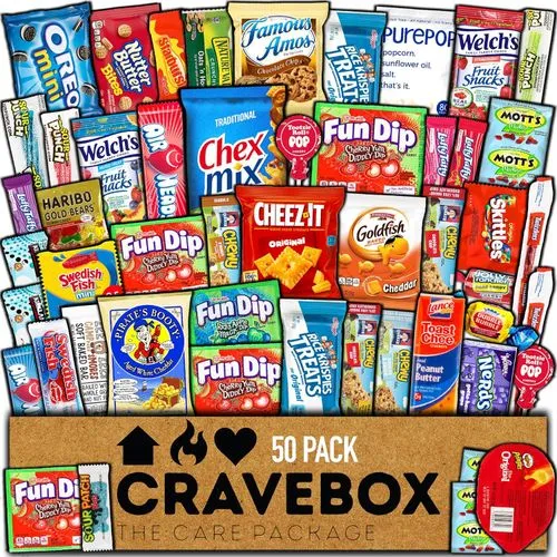 CRAVEBOX Deluxe Snack Box – 50 Count Assorted Treats