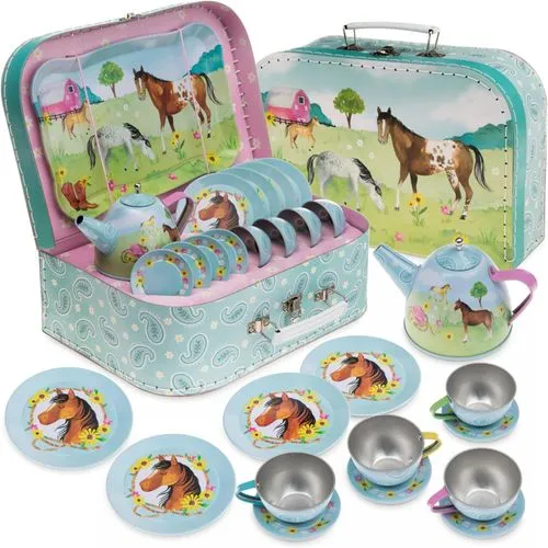 Jewelkeeper Girl’s Horse Tea Party Set with Carrying Case