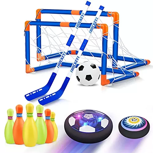 4-in-1 Hover Soccer and Hockey Bowling Set: Fun Outdoor Gift for Kids
