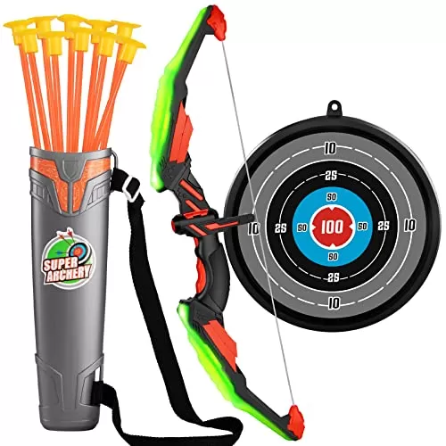 TEMI LED Light Up Kids Archery Set: Fun Outdoor Toy for Boys and Girls