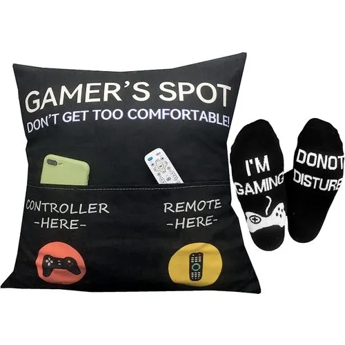 Gamer Throw Pillow Cover with Socks Set