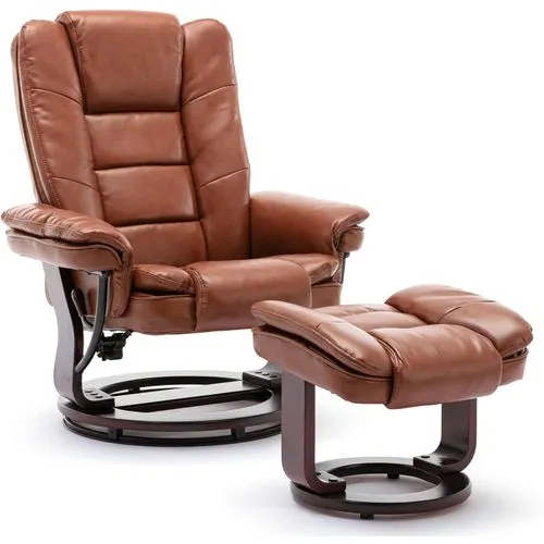 JC Home Leather Swivel Recliner Chair with Ottoman